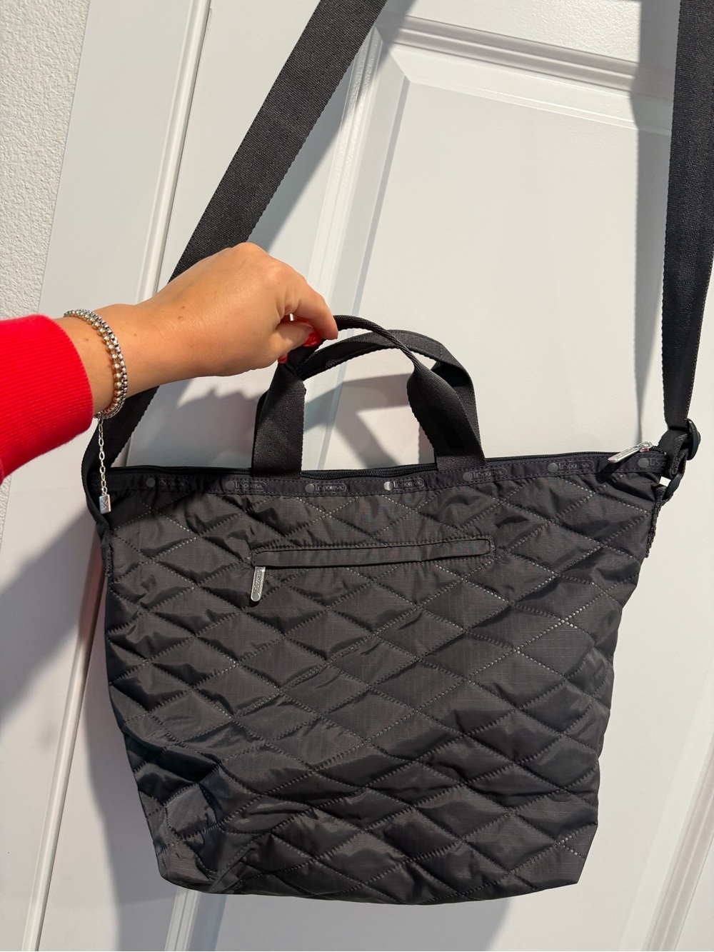 Le sport Sac Quilted Black Shoulder Tote Bag with Top Handles